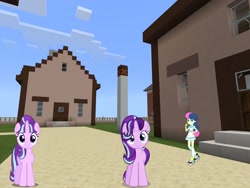 Size: 2048x1536 | Tagged: safe, artist:razethebeast, artist:topsangtheman, artist:xebck, bon bon, starlight glimmer, sweetie drops, pony, unicorn, topsangtheman's minecraft server, equestria girls, duality, looking at you, minecraft, our town, photoshopped into minecraft, s5 starlight, self ponidox