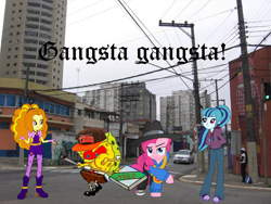 Size: 2044x1536 | Tagged: safe, adagio dazzle, pinkie pie, sonata dusk, equestria girls, 420, block party, brazil, gangsta, gangster, ghetto, hood, spongebob squarepants