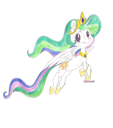 Size: 1778x2013 | Tagged: safe, artist:raiwee, princess celestia, alicorn, pony, female, flying, mare, simple background, solo, traditional art, transparent background