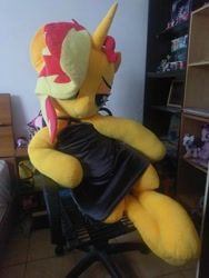 Size: 720x960 | Tagged: safe, artist:nekokevin, sunset shimmer, pony, unicorn, clothes, cute, dress, female, irl, lidded eyes, life size, little black dress, mare, photo, plushie, sexy