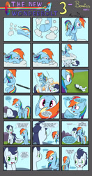 Size: 2700x5100 | Tagged: safe, artist:marmorexx, derpibooru import, rainbow dash, soarin', pegasus, pony, comic:the new wonderbolt, backwards cutie mark, cloud, comic, on back, soarindash