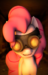 Size: 2089x3240 | Tagged: safe, artist:yutogashi, pinkie pie, earth pony, pony, 3d, glasses, pyrovision goggles, smiling, solo, source filmmaker, team fortress 2