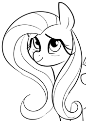 Size: 297x420 | Tagged: safe, artist:dotkwa, fluttershy, pegasus, pony, female, mare, monochrome, solo