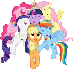 Size: 716x674 | Tagged: safe, artist:mehoep, derpibooru import, applejack, fluttershy, pinkie pie, rainbow dash, rarity, twilight sparkle, twilight sparkle (alicorn), alicorn, earth pony, pegasus, pony, unicorn, .svg available, elements of harmony, female, group hug, mane six, mare, simple background, svg, transparent background, vector