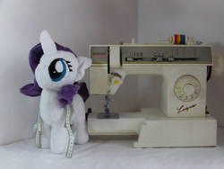 Size: 3200x2400 | Tagged: safe, artist:bassplushproductions, rarity, filly, filly rarity, irl, measuring tape, photo, plushie, sewing machine, solo