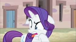 Size: 1920x1080 | Tagged: safe, screencap, rarity, pony, unicorn, the cutie map, disgusted, dramatic, faic, floppy ears, gagging, raised eyebrow, solo, tongue out