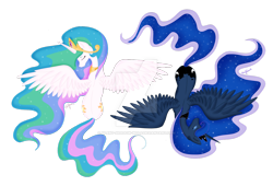 Size: 1024x697 | Tagged: safe, artist:pvrii, princess celestia, princess luna, alicorn, pony, both cutie marks, simple background, spread wings, transparent background, watermark