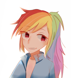 Size: 1000x1100 | Tagged: safe, artist:旗桦, derpibooru import, rainbow dash, human, female, humanized, looking at you, simple background, solo, white background