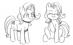 Size: 2004x1250 | Tagged: safe, artist:chapaghettii, starlight glimmer, pony, unicorn, monochrome, sitting, sketch, smiling, solo