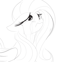 Size: 477x508 | Tagged: safe, artist:dotkwa, fluttershy, pegasus, pony, crying, monochrome, solo