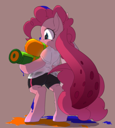 Size: 900x1000 | Tagged: safe, artist:hidamariru, pinkie pie, pony, semi-anthro, bipedal, crossover, cute, diapinkes, ink, inkling, nintendo, plot, solo, species swap, splatoon, splattershot