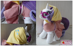 Size: 1358x868 | Tagged: safe, artist:sewberrygarden, rarity, sleepless in ponyville, camping outfit, clothes, dress, glasses, hat, irl, photo, plushie, solo