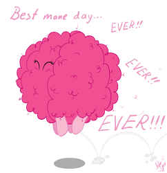 Size: 1280x1324 | Tagged: safe, artist:sameasusual, pinkie pie, earth pony, pony, fluffy, fluffy mane ball, frizzy hair, happy, messy mane, pronking, simple background, solo, transparent background