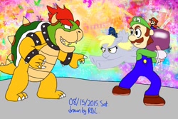 Size: 1024x682 | Tagged: safe, artist:fester1124, derpy hooves, bowser, crossover, luigi, mario, mario & luigi, mario & luigi: dream team, super mario bros.