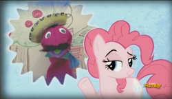 Size: 1488x856 | Tagged: safe, edit, pinkie pie, señor huevos, earth pony, pony, make new friends but keep discord, the lost treasure of griffonstone, pinkie presenter