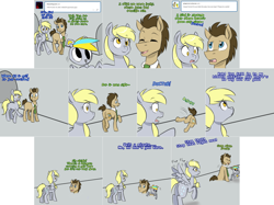 Size: 3006x2254 | Tagged: safe, artist:jitterbugjive, derpy hooves, doctor whooves, pony, robot, blushing, derp-i, doctor who, lovestruck derpy, sonic screwdriver