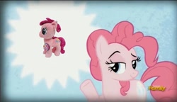 Size: 1280x736 | Tagged: safe, pinkie pie, the lost treasure of griffonstone, aurora, irl, meme, photo, pinkie presenter, plushie