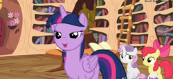 Size: 1314x604 | Tagged: safe, derpibooru import, screencap, apple bloom, sweetie belle, twilight sparkle, twilight sparkle (alicorn), alicorn, pony, twilight time, female, lidded eyes, mare, out of context