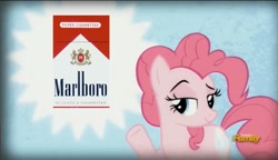 Size: 1488x856 | Tagged: safe, pinkie pie, earth pony, pony, the lost treasure of griffonstone, cigarette, exploitable meme, marlboro, meme, obligatory pony, pinkie presenter