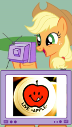 Size: 562x988 | Tagged: safe, applejack, earth pony, pony, cider, exploitable meme, meme, obligatory pony, tv meme