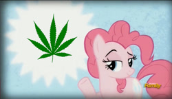 Size: 640x368 | Tagged: safe, pinkie pie, earth pony, pony, the lost treasure of griffonstone, drugs, marijuana, meme, pinkie presenter