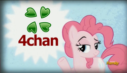 Size: 1488x856 | Tagged: safe, edit, pinkie pie, earth pony, pony, the lost treasure of griffonstone, 4chan, image macro, meme, pinkie presenter