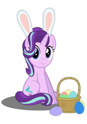 Size: 4134x5906 | Tagged: safe, artist:mrkat7214, starlight glimmer, pony, unicorn, absurd resolution, basket, bunny ears, cute, easter, easter egg, egg, female, glimmerbetes, holiday, simple background, sitting, solo, transparent background, vector