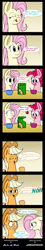 Size: 900x4954 | Tagged: safe, artist:arthur9078, artist:heir-of-rick, applejack, fluttershy, pinkie pie, earth pony, pegasus, pony, annoyed, apple jacks, bait and switch, bowl, breaking the fourth wall, cereal, comic, dialogue, implied vore, shrunken pupils