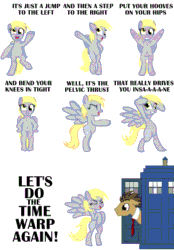 Size: 753x1080 | Tagged: safe, artist:sixes&sevens, derpy hooves, ditzy doo, doctor whooves, earth pony, pegasus, pony, animated, bipedal, dancing, doctor who, female, gif, let's do the time warp again, male, rocky horror picture show, tardis, time warp