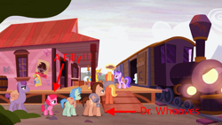 Size: 1279x719 | Tagged: safe, derpibooru import, doctor whooves, king sombra, sea swirl, seafoam, pony, the cutie re-mark, alternate timeline, background pony, cerise sunrise, crystal war timeline, fridge horror, kilroy was here, male, poster, rosie the riveter, royal guard, stallion, the implications are horrible, train, you know for kids