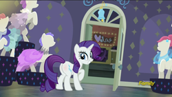 Size: 1920x1080 | Tagged: safe, edit, edited screencap, editor:joshua, screencap, rarity, pony, unicorn, the saddle row review, butt blush, female, manehattan, mannequin, mare, plot, rarity for you, rearity, saddle row, solo