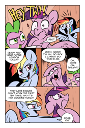 Size: 800x1200 | Tagged: safe, artist:pixel-prism, derpibooru import, rainbow dash, spike, twilight sparkle, twilight sparkle (alicorn), alicorn, dragon, pegasus, pony, comic:lesson learned, comic, dialogue, female, floppy ears, mare, open mouth, speech bubble, wide eyes