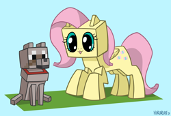 Size: 3300x2250 | Tagged: safe, artist:hirurux, fluttershy, dog, pegasus, pony, minecraft, solo