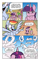 Size: 800x1200 | Tagged: safe, artist:pixel-prism, derpibooru import, rainbow dash, spike, twilight sparkle, twilight sparkle (alicorn), alicorn, dragon, pegasus, pony, comic:lesson learned, comic, dialogue, female, flying, flying lesson, frown, mare, speech bubble