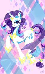 Size: 1174x1920 | Tagged: safe, artist:meastudios, part of a set, rarity, pony, unicorn, ear piercing, earring, jewelry, lineless, looking at you, piercing, rainbow power, regalia, solo, watermark, wingding eyes