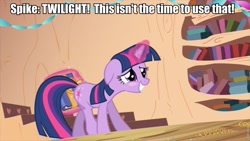 Size: 853x480 | Tagged: safe, derpibooru import, twilight sparkle, book, image macro, meme, solo, twitch plays pokémon