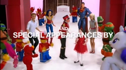 Size: 1284x718 | Tagged: safe, rarity, human, pony, barbie, chrissy teigen, commercial, dc comics, dc superhero girls, elmo, isabella russo, ken, lego, leonardo, live action, michelangelo, obligatory pony, pony reference, princess poppy, superman, target (store), teenage mutant ninja turtles, text, the toycracker, toy, trolls, wonder woman