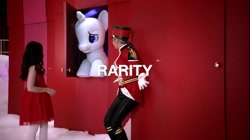 Size: 1282x719 | Tagged: safe, screencap, rarity, human, pony, brushable, chrissy teigen, commercial, irl, isabella russo, live action, photo, pony reference, spoiler, target (store), text, the toycracker, toy