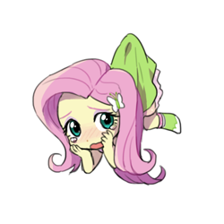 Size: 500x500 | Tagged: safe, artist:baekgup, fluttershy, equestria girls, blushing, chibi, clothes, crying, cute, paper child, scared, shyabetes, skirt, skirt lift, skirt pull, solo, suspended