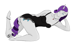 Size: 1024x576 | Tagged: safe, artist:obscuredragone, rarity, anthro, unguligrade anthro, unicorn, black dress, clothes, dress, eyes closed, eyeshadow, female, jewelry, makeup, mare, necklace, simple background, solo, transparent background