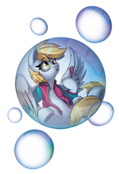 Size: 1913x2773 | Tagged: safe, artist:rexyseven, derpy hooves, pony, bubble, clothes, jacket, simple background, solo, transparent background