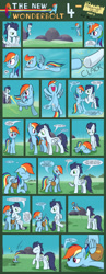 Size: 1280x3302 | Tagged: safe, artist:marmorexx, derpibooru import, rainbow dash, soarin', pegasus, pony, comic:the new wonderbolt, comic, flying, mountain, saddle bag, soarindash