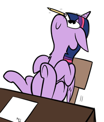 Size: 600x700 | Tagged: dead source, safe, artist:karpet-shark, derpibooru import, twilight sparkle, twilight sparkle (alicorn), alicorn, cyclops, pony, adorkable, balancing, chair, chest fluff, cute, dork, female, floppy ears, i have done nothing productive all day, karpet-shark is gonna kill us all, mare, neck fluff, pencil, ponies balancing stuff on their nose, procrastination, silly, simple background, sitting, smiling, solo, spongebob squarepants, the, twiabetes, twiclops, twily-daily, underhoof, white background