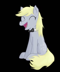 Size: 816x979 | Tagged: safe, artist:theslendid, derpy hooves, pegasus, pony, black background, bowtie, eyes closed, female, mare, simple background, sitting, smiling, solo