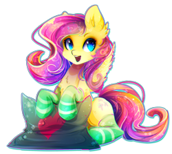 Size: 1648x1468 | Tagged: safe, artist:koveliana, fluttershy, pegasus, pony, chromatic aberration, clothes, color porn, socks, solo, striped socks