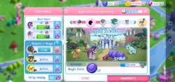 Size: 2312x1080 | Tagged: safe, screencap, applejack, rockhoof, starlight glimmer, stygian, tantabus, well-to-do, yona, earth pony, minotaur, pony, unicorn, yak, animal costume, applelion, armor, clothes, costume, gameloft, gem, shadowbolts