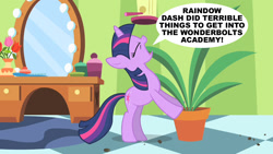 Size: 1280x720 | Tagged: safe, derpibooru import, edit, edited screencap, screencap, twilight sparkle, green isn't your color, exploitable meme, meme, potted plant, secret pot meme, solo, speech bubble