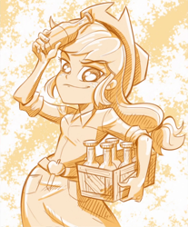 Size: 806x973 | Tagged: safe, artist:lunchie, applejack, equestria girls, rainbow rocks, bottle, cider, monochrome, shine like rainbows, solo