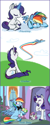 Size: 756x1889 | Tagged: safe, artist:selective-yellow, derpibooru import, rainbow dash, rarity, sweetie belle, classical unicorn, pegasus, pony, unicorn, bandage, blushing, bowtie, cloven hooves, curved horn, cute, dashabetes, diasweetes, female, flower, leonine tail, lesbian, raribetes, raridash, shipping, unshorn fetlocks