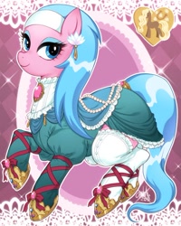 Size: 496x619 | Tagged: safe, artist:jyoka0222, aloe, earth pony, pony, clothes, ear piercing, earring, female, jewelry, mare, piercing, socks, solo, thigh highs